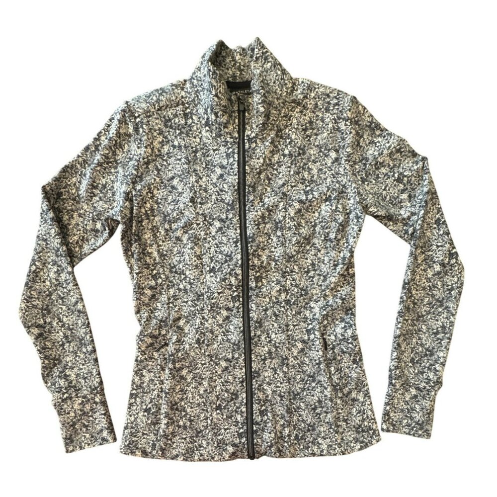 Athleta Shanti Salutation Jacket Moonflower Black Textured Full Zip Small